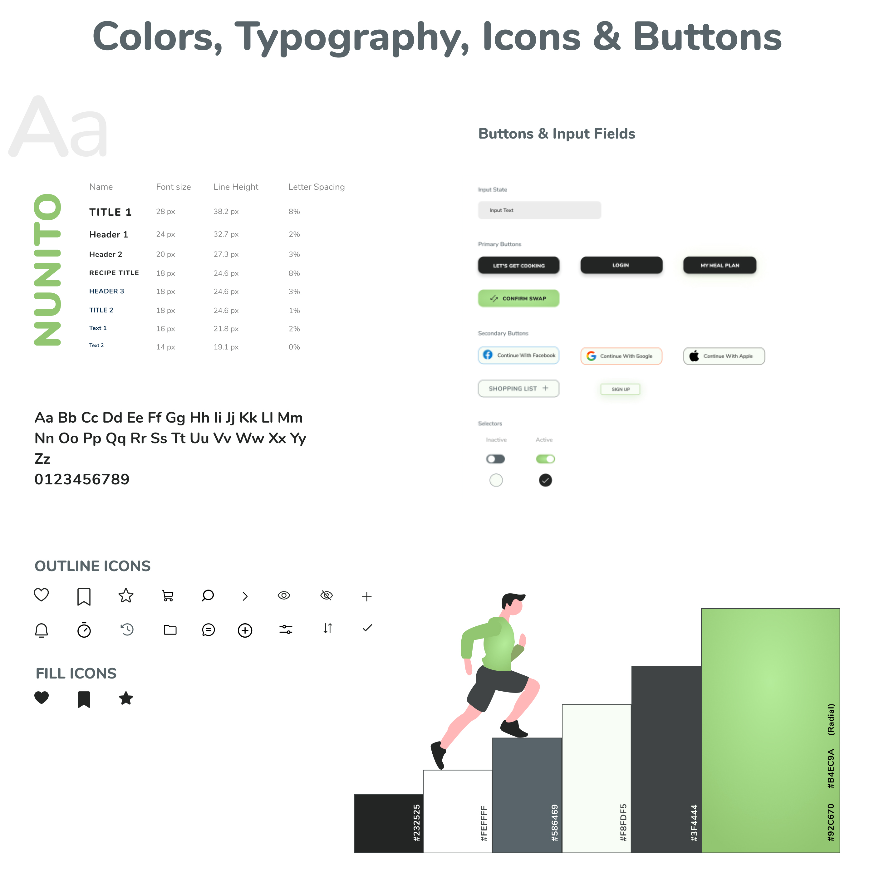 Colours, Fonts, Icons and Buttons